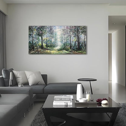 Art Hand Painted Green Forest Landscape Oil Painting Modern Abstract Art Home Wall Deco Art 24x48 inches