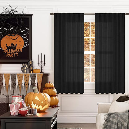 YoungsTex Black Linen Curtains 63 inch Length 2 Panels for Living Room, Light Filtering Semi Sheer Drapes with Back Tab and Rod Pocket Gothic Decorative for Bedroom, 52 X 63 Inch