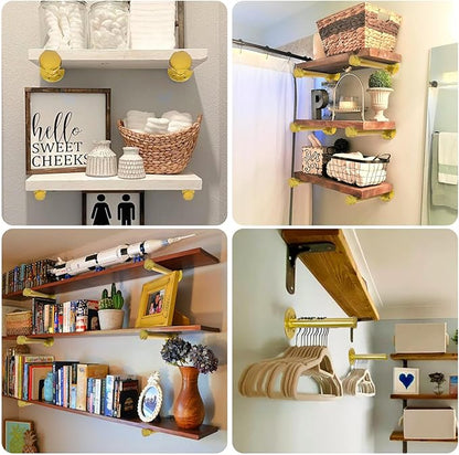 6 Pcs Industrial Pipe Clothes Bar 12 Inch - Wall Mount Clothing Rack - Face Out Closet Rods for Hanging Clothes Commercial Retail Boutique Laundry Shirt Display - Golden