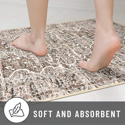 KUTA Vintage Washable Runner Rug, 2x8 Brown Runners for Hallways Non-Slip Kitchen Rugs Ultra Soft Printed Distressed Floral Medallion Carpet for Bedroom Living Room Nursery Playroom