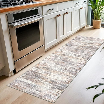 KOZYFLY Modern Abstract Washable Rug Runner 2x7 Hallway Runner Rug Non-Slip Soft Kitchen Runner Rugs, Print Multi Grey Striped Carpet Runner for Entryway Bathroom Laundry Room Foyer