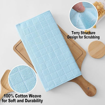 Homaxy 100% Cotton Terry Kitchen Dish Cloths, Ultra Soft and Absorbent Dish Towels for Kitchen, Suitable for Drying and Washing Dishes, 8 Pack, 12 x 12 Inches,Sky Blue