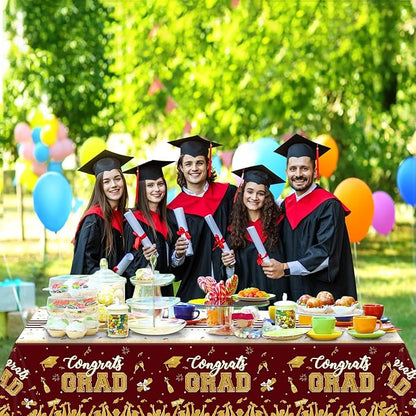 chiazllta Set of 3 Graduation Tablecloths Class of 2025 Congrats Grad Maroon Graduation Party Tablecover Decorations Party Supplies Large Size Plastic 54"x108"(Maroon & Gold)