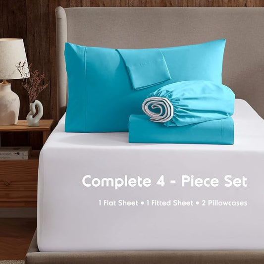 Nestl Full XL Sheet Set - Luxury 1800 Ultra-Soft Microfiber Full Extra Long Bed Sheets - Double Brushed - Deep Pockets - Easy Fit - 4 Piece Set - Bedding Sheets & Pillowcases (Full XL, Bright Blue)