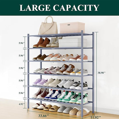Smiry Shoe Rack, 6 Tier Long Bamboo Shoe Organizer, Stackable Free Standing Wooden Shoe Storage Shelf for Closet, Entryway, Front Door Entrance, Grey