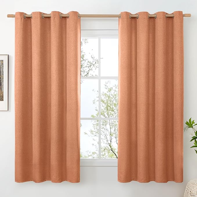 BGment Terracotta Linen Curtains for Living Room 63 Inch Length 2 Panels Set, Window Drapes Country Rustic Textured Light Filtering for Bedroom Privacy with Grommet Burnt Orange, Each 52 Inch Wide