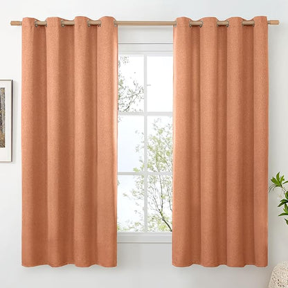 BGment Terracotta Linen Curtains for Living Room 63 Inch Length 2 Panels Set, Window Drapes Country Rustic Textured Light Filtering for Bedroom Privacy with Grommet Burnt Orange, Each 52 Inch Wide