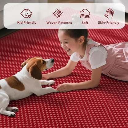 2x8 ft Hallway Runner Rug Extra Long Boho Woven Kitchen Runner Rugs Mat Non Slip Washable, Soft Entryway Laundry Hall Floor Runner Carpet for Indoor Backdoor Bedroom Hallway Living Room, Red
