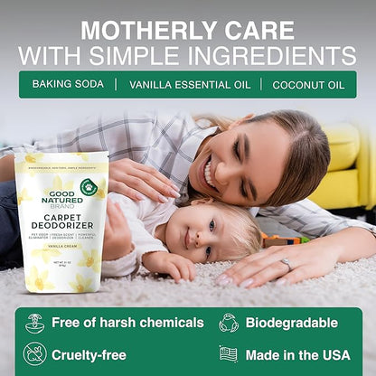 Good Natured Brand | Carpet Deodorizer & Freshener Powder | 31 oz Pet Odor Eliminator for Strong Odor & Pet Urine | Fresh Natural Vanilla Cream Scent | Safe for Homes with Pets
