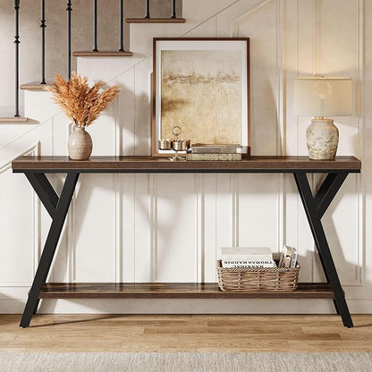 Tribesigns 70.9-Inch Narrow Long Entryway Console Table, Industrial Sofa Table Behind Couch with 2-Tier Storage Shelf for Hallway, Living Room, Entrance, Foyer, Rustic Brown