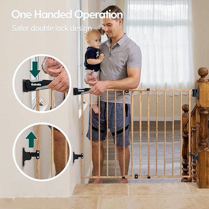 Babelio Baby Gate for Stairs & Doorways, 26-43" W 28" H No Bottom Bar| Easy Installation| One-Handed Operation| Auto-Close| Hardware Mount (Drill Needed) Safety Dog/Pet Gate (Brown Wood Pattern)