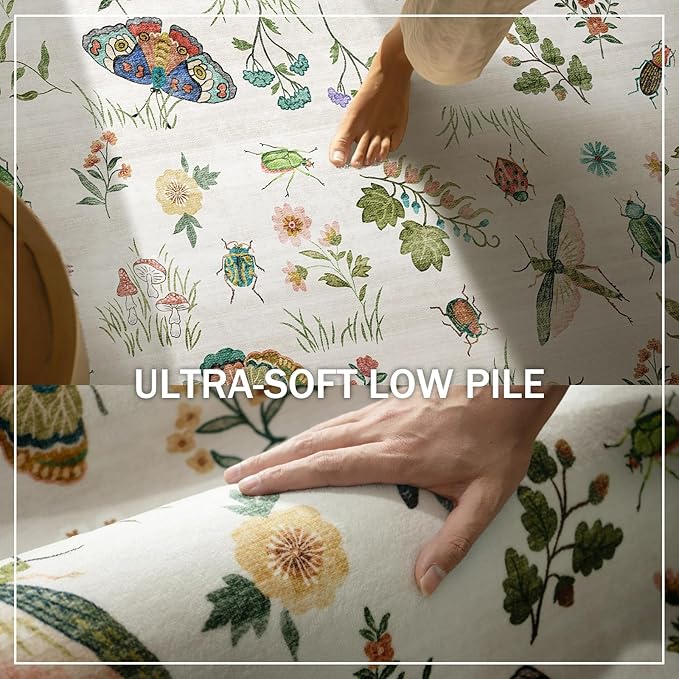 8x10 Area Rugs for Living Room: Washable Bedroom Rug Stain Resistant Non Slip Low Pile Soft Lightweight Carpet for Kitchen Dining Room Farmhouse Nursery Kids Room Indoor