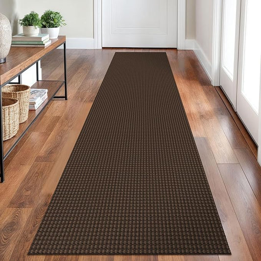 Braided Runner Rug 2x8 Ft Washable Runners for Hallways Non Slip Rubber Backed Kitchen Runners Cotton Entryway Runner Indoor, Woven Floor Carpet for Hall Kitchen Bedroom, Brown