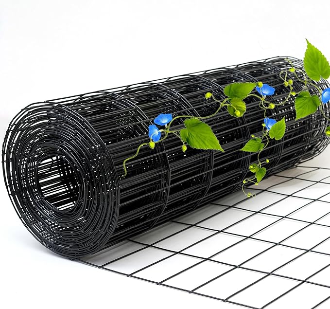 Black Metal Garden Fence, 72inch(H) x 100ft(L), 2 inch x 3 inch,14GA 2/3/4/5/6 Ft Tall Chicken Wire PVC Coated Welded Wire Mesh Roll for Dogs Border Yard Vegetable Plant Protection Poultry Netting