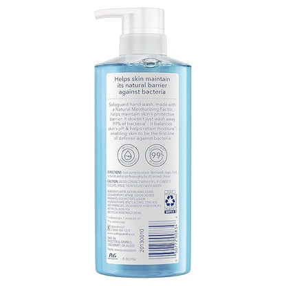 Safeguard Liquid Hand Soap, Micellar Deep Cleansing, Washes Away 99% Bacteria, Made with Natural Moisturizers, Enriched with Skin Conditioners, PH Balanced, Ocean Breeze Scent 15.5 oz (Pack of 4)
