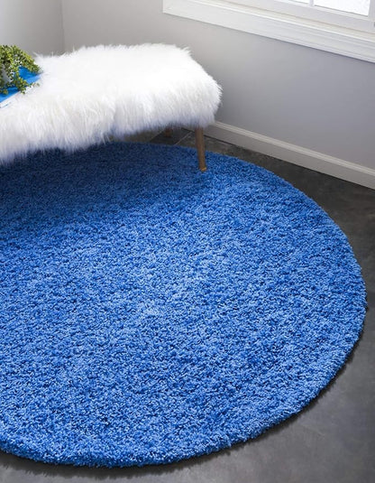 Unique Loom Solid Shag Collection Area Rug (6' 1" Round, Periwinkle Blue)