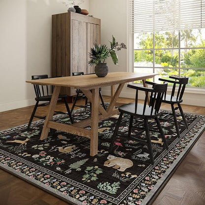 Washable Area Rugs for Living Room: 8x10 Bedroom Rug Stain Resistant Non Slip Low Pile Soft Lightweight Carpet for Kitchen Dining Room Farmhouse Nursery Kids Room Home Office