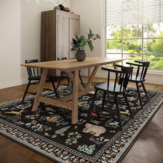 6x9 Area Rugs for Living Room: Washable Rug Vintage Rugs Stain Resistant Non Slip Low Pile Soft Lightweight Carpet for Bedroom Kitchen Dining Room Farmhouse Nursery Kids Room Home Office