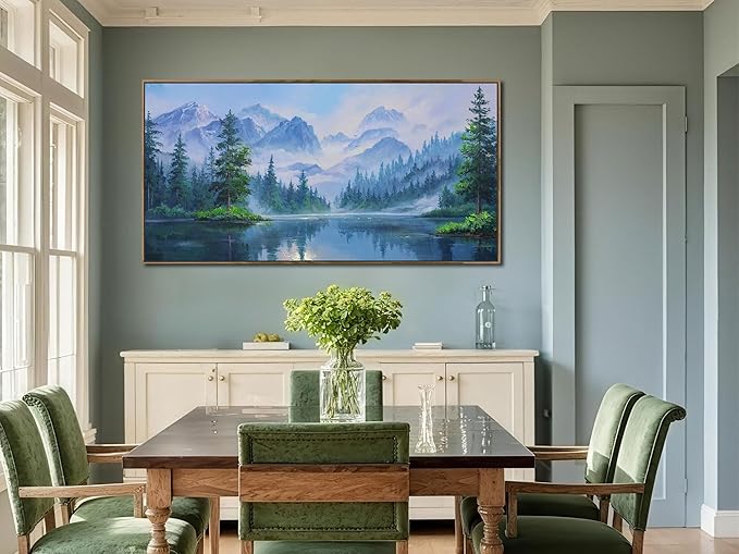 Ardemy Lake Canvas Wall Art for Living Room Large Framed Teal Landscape Pictures Bedroom Wall Decor Textured Misty Forest Scenery Paintings Artwork for Walls Home Office,40"x20"