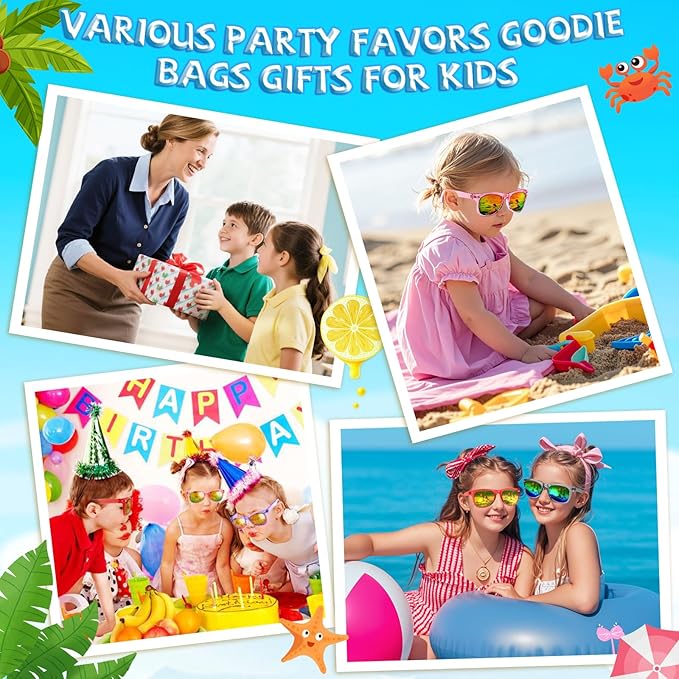 Kids Sunglasses Bulk Party Favors - 24 Packs Boys Girls Sunglass for Kid Age 3-8, Neon Glasses with UV 400 Protection, Goodie Bags Stuffers for Birthday Classroom Graduation Valentines Gifts