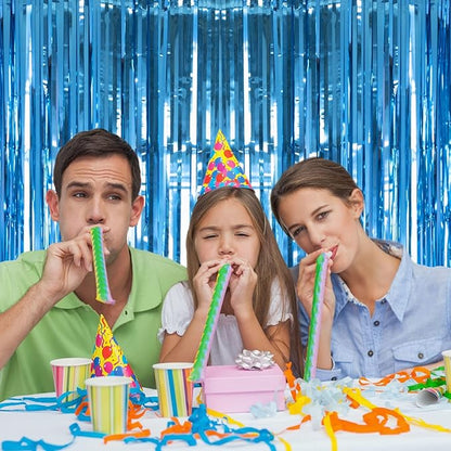 2 Pack Lake Blue Foil Fringe Curtains Tinsel Backdrop, 3.2Ft x 8.2Ft Metallic Tinsel Photo Booth Backdrop Curtains for Birthday Background Wedding Engagement Bridal Shower Bachelorette Decorations