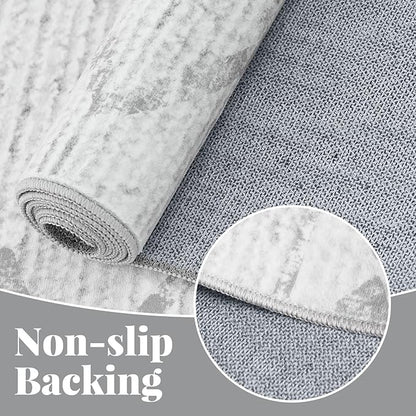 jinchan Hallway Runner Rug 3x7 - Moroccan Kitchen Machine Washable Runner Rug Modern Geometric Soft Faux Wool Ultra-Thin Low-Pile Non-Slip Carpet for Laundry Room Bedroom Farmhouse (3x7ft, Grey)