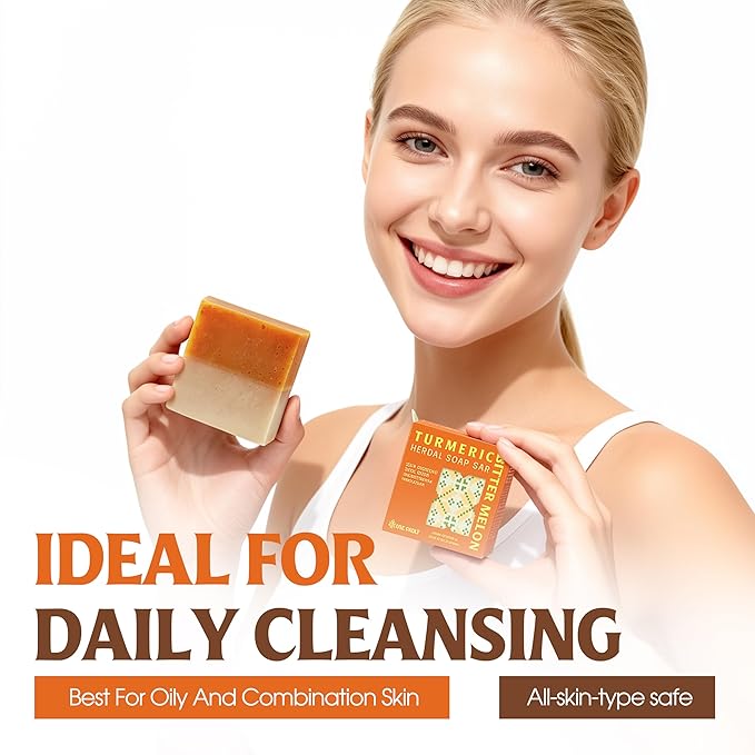 Turmeric & Bitter Melon 2-in-1 Luxurious Natural Soap Bar (Pack of 5) | Refreshing Cleanse for Sweat, Oil & Buildup | Cooling Lemongrass Peppermint | Cold Process | Handmade in Vietnam