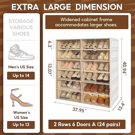 ANTBOX Foldable Shoe Rack Cabinet with Clear Doors, Extra Large Shoe Organizer for Entryway & Closet, Portable Dust-Free Storage Shelf Holds 24 Pairs (X-Large 24 Pairs)