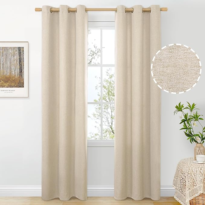 BGment Oatmeal Linen Curtains for Living Room 84 Inch Length 2 Panels, Privacy Textured Window Drapes for Bedroom Farmhouse Light Filtering Curtain with Grommet Top, Each 38 Inch Wide