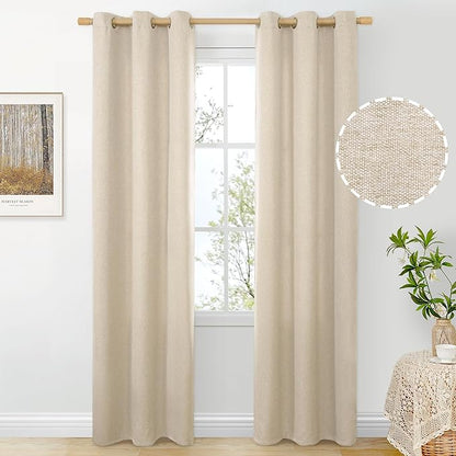 BGment Oatmeal Linen Curtains for Living Room 84 Inch Length 2 Panels, Privacy Textured Window Drapes for Bedroom Farmhouse Light Filtering Curtain with Grommet Top, Each 38 Inch Wide
