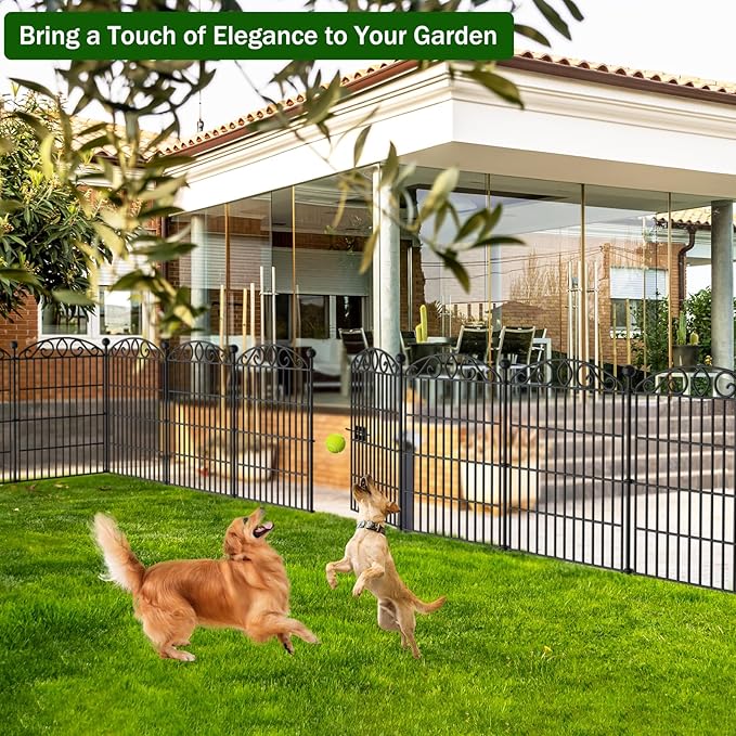 24 Panels - Garden Fence with Gate 30in H x 47.2ft L 22 Panels + 2 Gate, No Dig Rustproof Metal Tall Animal Barrier for Dogs Rabbits, Decorative Outdoor Border for Yard, Patio, and Flower Beds