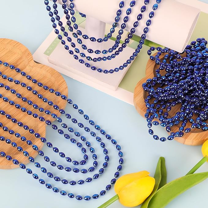 100PCS Blue Bead Necklace, Oval Blue Beads Stuff Accessories, 32" Mardi Gras Beads Necklace Costume, Festival Events Parade Throw for Xmas Mardi Gras Wedding Gender Reveal Party Supplies