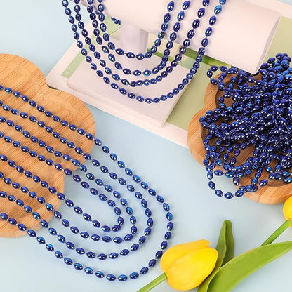 100PCS Blue Bead Necklace, Oval Blue Beads Stuff Accessories, 32" Mardi Gras Beads Necklace Costume, Festival Events Parade Throw for Xmas Mardi Gras Wedding Gender Reveal Party Supplies