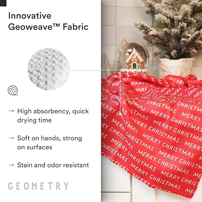 GEOMETRY Bar Towels for Kitchen Premium Towels for Cleaning Dishes & Glassware - Absorbent & Fast Drying Kitchen Towels - Merry Green, 12" x 14" - 1-Piece