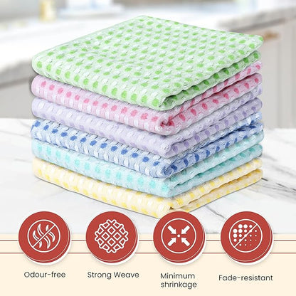Vintage Vista 100% Cotton Dish Cloths (Pack of 6) - Dish Rags for Washing Dishes - Reusable & Highly Absorbent Kitchen Towels - Kitchen Rags for Christmas - (12" x 12" - Multicolor Honeycomb)