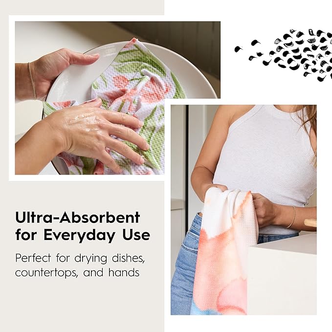 GEOMETRY Kitchen Dish Cloths - Spring & Summer Collection - Premium Dishcloths with Geoweave - Absorbent & Fast Drying Kitchen Towels - Blue Garden Wings, 10" x 10" - 3-Pack