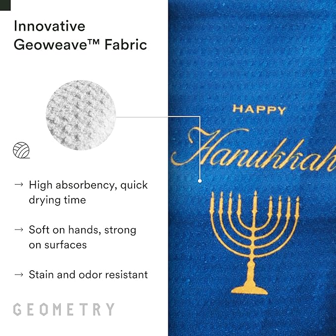 GEOMETRY Christmas Kitchen Towels - Quick Dry Microfiber Cloth Dish Towels for Kitchen Drying - Premium Quick Dry Towel, 2-Pack Set (Davids Star + Happy Hanukkah (Hanukkah Happiness)