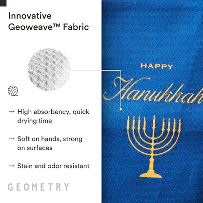 GEOMETRY Christmas Kitchen Towels - Quick Dry Microfiber Cloth Dish Towels for Kitchen Drying - Premium Quick Dry Towel, 2-Pack Set (Davids Star + Happy Hanukkah (Hanukkah Happiness)