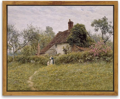 InSimSea Framed Canvas Wall Art Vintage Decor, Classical Landscape Watercolour Painting Canvas Prints Rustic Room Wall Decor Living Room Badroom Farmhouse Bathroom Decorations, 8"x10"