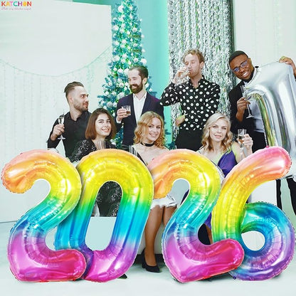 KatchOn, Large Rainbow 2026 Number Balloons - 42 Inch | 2026 Foil Balloons for New Years Decorations 2026 | Neon, Rainbow Balloon Numbers for Birthday Decorations | New Years Eve Party Supplies 2026