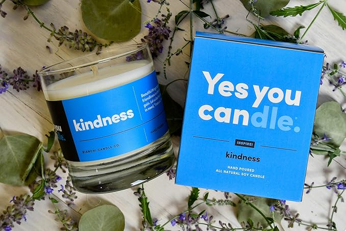 Kindness, Inspirational 8oz Highly-Scented Soy Candle, Made in USA, Great Message, Pure Essential Oils, Aromatherapy, 100% Pure, Bergamot & Eucalyptus
