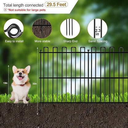 15 Panels No Dig Animal Barrier Fence, 32in(H) x 30ft(L) Garden Edging Border Fencing, Rustproof Metal Stakes Decorative Garden Fence, Dog Digging Defense Fencing Barrier for Outdoor, Yard, Patio
