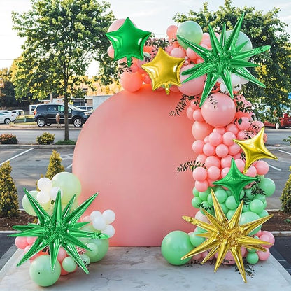Gold Green Star Balloon,16Pcs Star Foil Balloons Set with 22Inch Explosion Spike Cone Balloons and 10Inch Quadrangle Helium Balloon for Birthday Wedding Baby Shower Party Decorations
