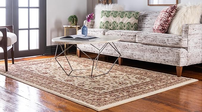 Rugs.com Aditi Collection Rug – 6' x 9' Cream Low Rug Perfect for Living Rooms, Large Dining Rooms, Open Floorplans