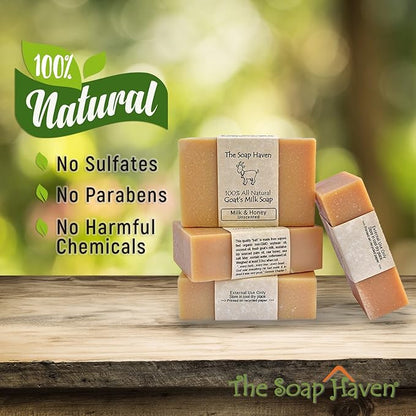 4 Goat Milk Soap Bars with Honey - Handmade in USA. All Natural Soap, Unscented, Fragrance Free, Fresh Goats Milk. Wonderful for Sensitive Skin and Babies. SLS, Paraben, GMO-Free