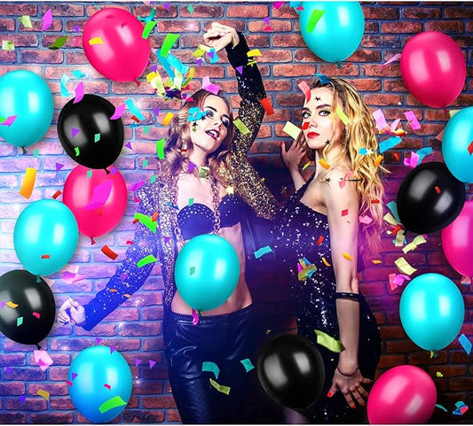 TecUnite 100 Pcs Rose Red Black Blue Latex Balloons 13 Inch Colorful Round Balloons for Wedding Birthday Festival Racing Car Poker Card Party Decoration