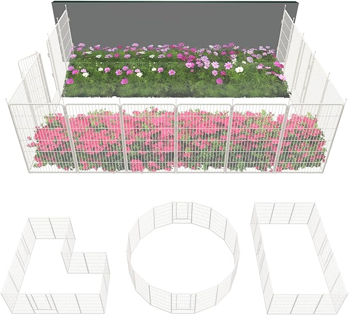 FXW Garden Fence Outdoor for The Yard – 45in(H) x 36.4ft(L) Heavy Duty Metal Animal Barrier for Dog and Rabbit, Decorative Dog Fence, 16 Panels, White