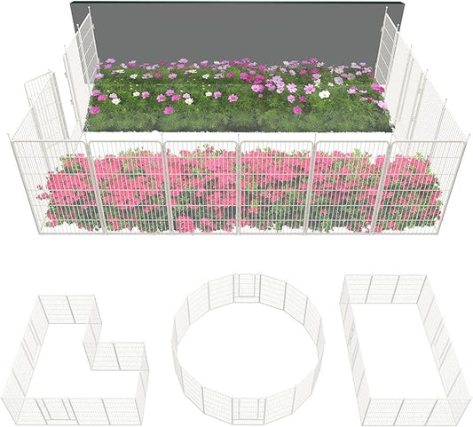 FXW Garden Fence Outdoor for The Yard – 45in(H) x 36.4ft(L) Heavy Duty Metal Animal Barrier for Dog and Rabbit, Decorative Dog Fence, 16 Panels, White