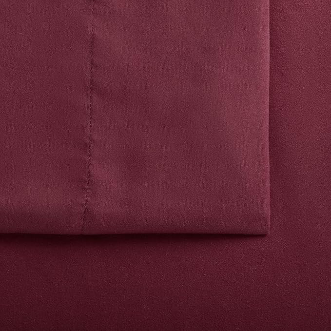 Serta Simply Clean Super Soft Hypoallergenic Stain Resistant Deep Pocket 4 Pieces Solid Bed Sheet Set, Full, Burgundy