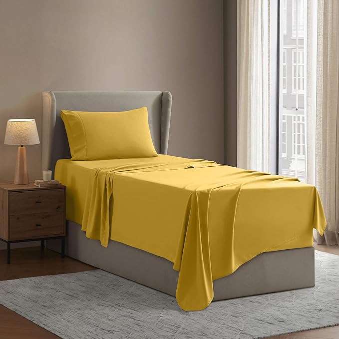 Nestl Twin Sheet Set - 1800 Ultra-Soft Microfiber Twin Bed Sheets - Double Brushed - Deep Pockets - Easy Fit - Extra Soft - 3 Piece Set - Bedding Sheets & Pillowcases (Twin, Yellow)